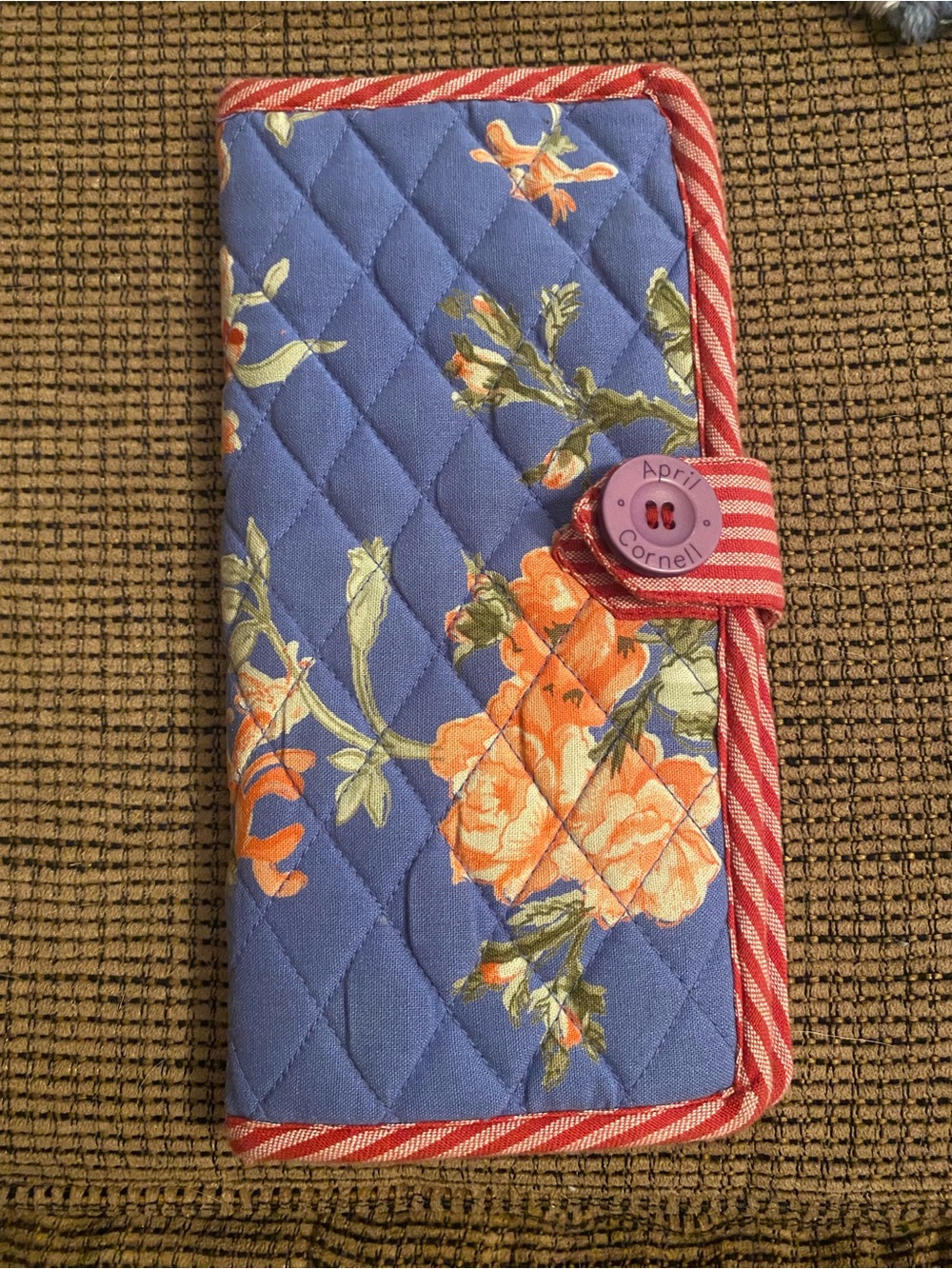April Cornell Quilted Floral Organizer in Blue & Red Stripe